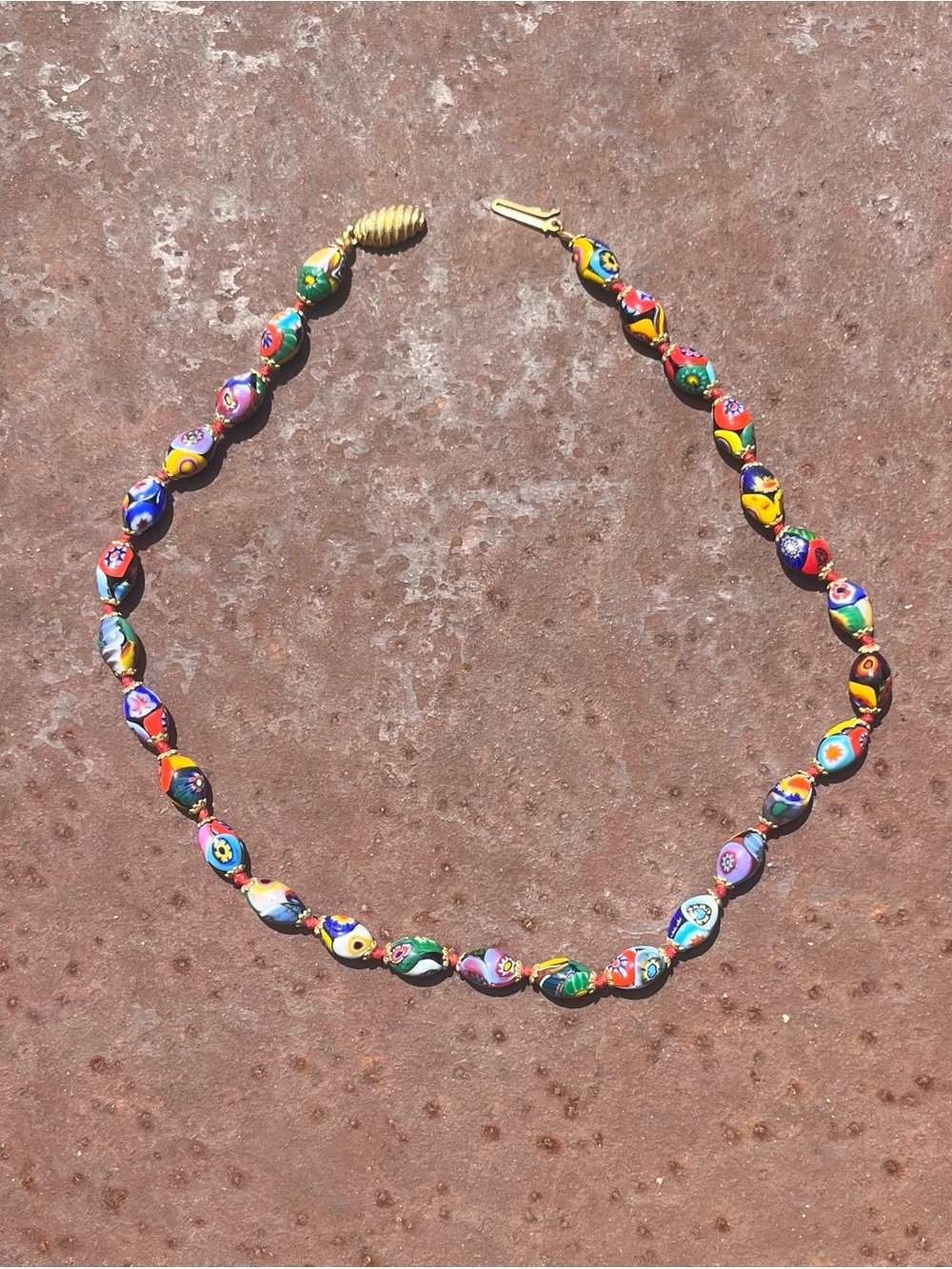 Vintage Murano Colorful Millefiori Glass Bead Necklace - Multicolor